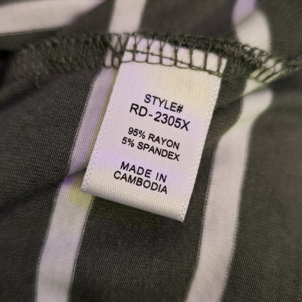 2X NEW Boutique ZENANA Olive/Wht Striped Dress VNeck 27-31.5"Ptp 39"Long 2 Pckts - Picture 4 of 11